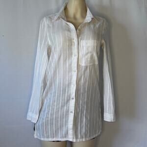 Lauren Ralph Lauren White Gold Stripe Cotton Button Down Shirt Tunic